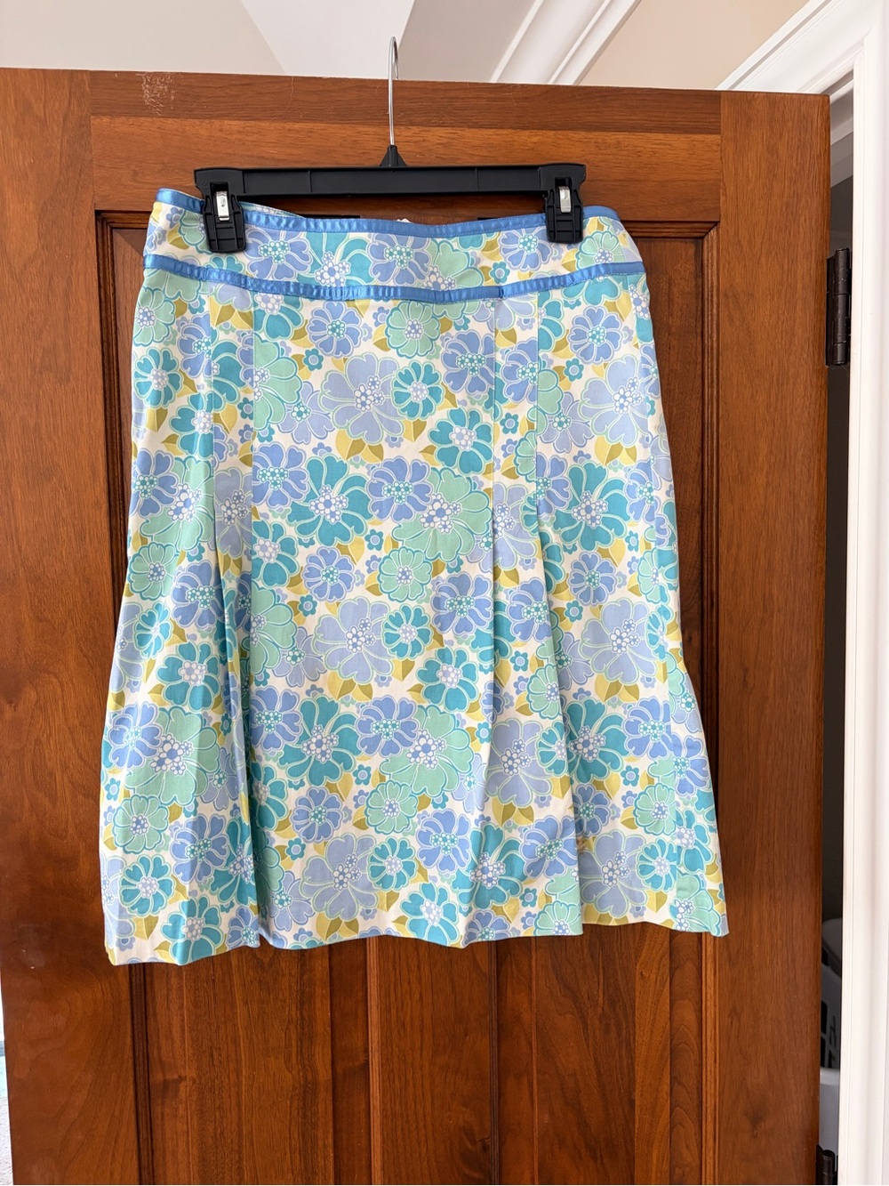 Floral A-Line Skirt in Light Blue and Mint